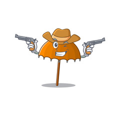 Poster - Funny orange umbrella as a cowboy cartoon character holding guns