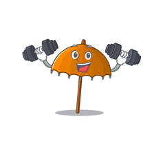 Sticker - Smiley Fitness exercise orange umbrella cartoon character raising barbells