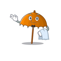 Sticker - A design of orange umbrella cartoon character working as waiter