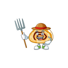 Sticker - Swiss roll in Farmer mascot design with hat and pitchfork