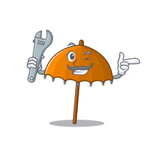 Poster - A picture of cool mechanic orange umbrella cartoon character design