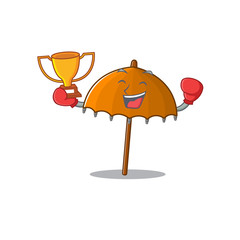 Poster - Happy face of boxing winner orange umbrella in mascot design style