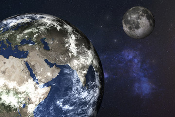 Wall Mural - planet earth and moon in the space. science fiction. elements of this image were furnished by nasa