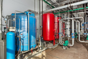 Wall Mural - industrial gas boiler water treatment and storage system with filters and tanks