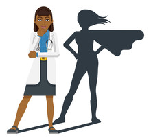 A Young Asian Woman Medical Doctor Revealed As Super Hero By His Superhero Silhouette Shadow
