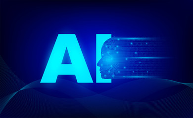 Wall Mural - Artificial intelligence robot technology letter background. isometric vector neon dark