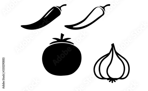 Fotografía garlic chili tomato set vector