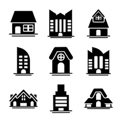 Sticker - set of icons of towers of apartment, office building and house , silhouette style icon