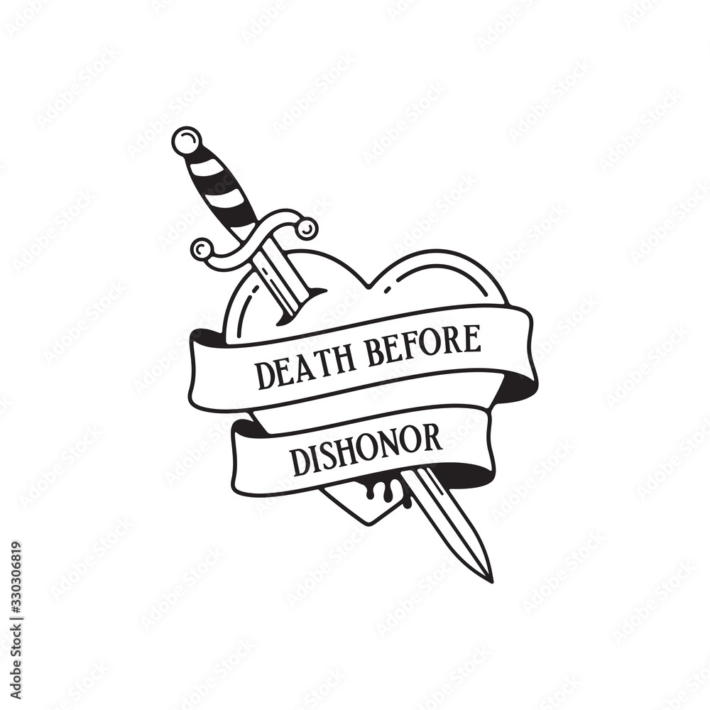 Old school tattoo emblem label with dagger heart symbols and wording ...