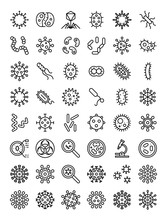 Microorganism And Virus Vector, Line Icon Set