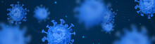 Coronavirus COVID-19 3d Blue Wide Banner Background Vector Illustration