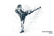 点描画風の男性キックボクサーのシルエット、2色のベクターイラストレーション