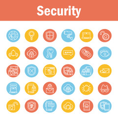 Poster - set of icons security, block and flat style icon