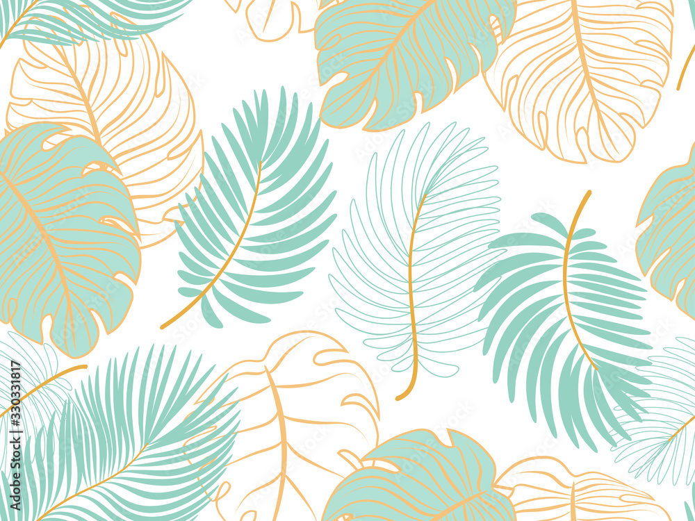 Vector seamless tropical pattern with leaves on white background ...