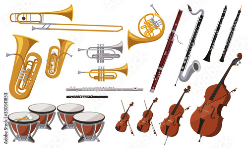 Obrazy instrumenty muzyczne  w-orkiestrze-uzywane-sa-rozne-instrumenty-muzyczne-ilustracja-wektorowa-stylu-plaski-kreskowka