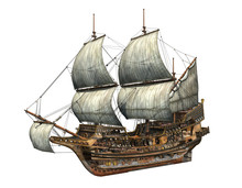 Golden Hind Galleon Cutaway 3d Illustration.