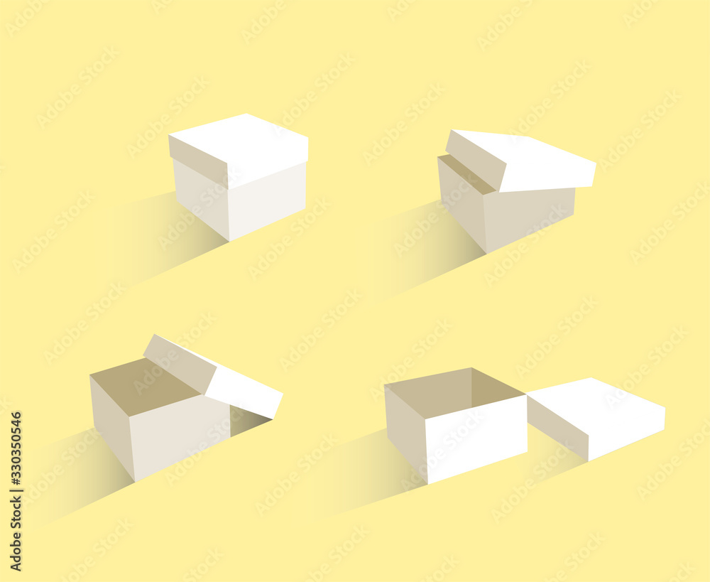 Download A Set Of Open And Closed Boxes In Different Angles Isometry In Perspective Vector Illustration Carton Delivery Packaging Open And Closed Box Cardboard Box Mockup Set Wall Mural Diana Karch