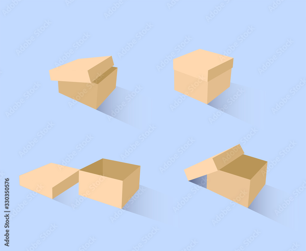 Download A Set Of Open And Closed Boxes In Different Angles Isometry In Perspective Vector Illustration Carton Delivery Packaging Open And Closed Box Cardboard