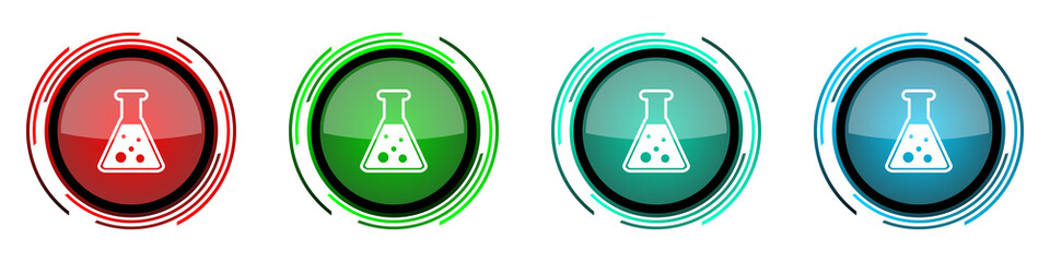 Poster - Science, laboratory, chemistry round glossy vector icons, set of buttons for webdesign, internet and mobile phone applications in four colors options isolated on white background