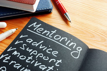 Mentoring With Mentor List Advice, Support And Motivation In The Notepad.