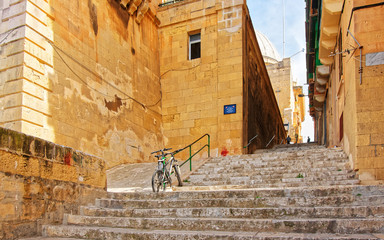 Sticker - Street with staircase at old city center in Valletta