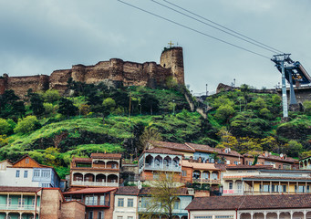 Canvas Print - View on houses on the Old Town of Tbilisi. Narikala Fortress on background, Georgia