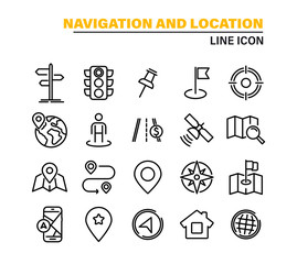 Aufkleber - Navigation and Map icon set. Map pin and Location, Route map, Navigation, Direction and more. Simple Set of World Map, Office Location, Traffic Light, Compass line Icons