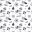 Seamless pattern with soccer ball, text and soccer sneakers. Sports background for the design of banners, flyers, print for a children's T-shirt.