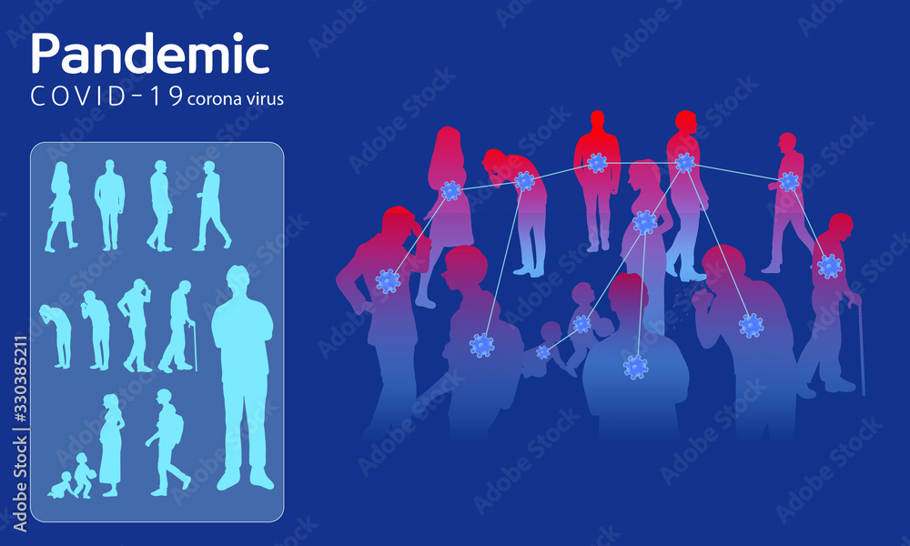 코로나바이러스 그래픽 요소: COVID-19 바이러스 감염 확산에 전염된 사람들  - obrazy, fototapety, plakaty 