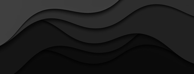 Modern web design banner and poster.Abstract illustration with black waves. Wavy dark background.