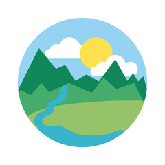 Poster - landscape scene with mountains ans river flat style icon