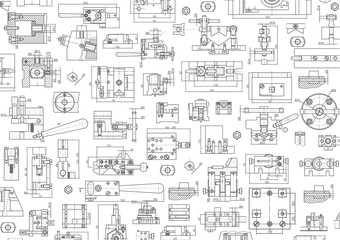 Technical drawing background . Mechanical Engineering drawing. Engine line drawing background