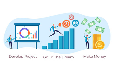 Wall Mural - Business developer financial success steps concept. Vector flat graphic design illustration