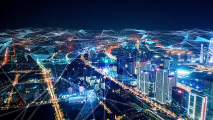 smart Connected city skyline. Futuristic network concept, city Technology.	