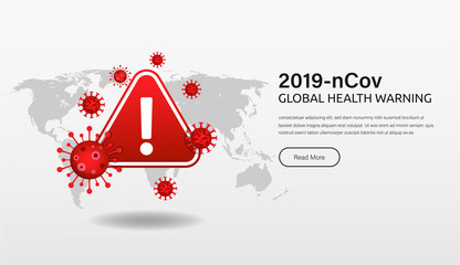 Pandemic coronavirus human global health warning. 2019-nCov outbreaks with exclamation mark template. Stay safe and aware vector illustration