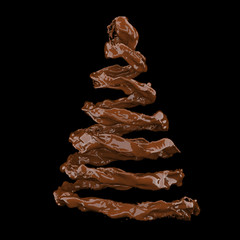 Wall Mural - chocolate christmas tree shape idea concept on black background. 3d render.