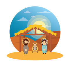 Wall Mural - cute holy family manger characters