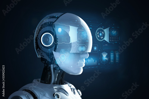Cyborg with graphic display Poster Mural XXL