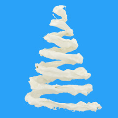 Wall Mural - milk cream liquid christmas tree shape idea concept on blue background. 3d render.