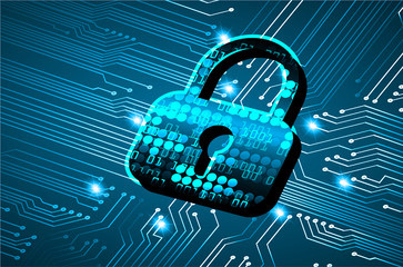 closed padlock on digital background, cyber security