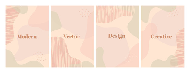 Stylish set of design template with organic abstract shapes in pastel colors. Modern background for beauty branding design. Vertical A4 format. Vector Illustration