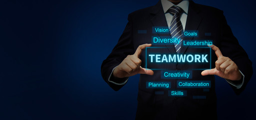 Teamwork text in digital format with Business person, Business concept