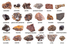 Set Of Various Brown Unpolished Minerals With Name