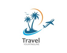 Plane With Palms Icon Logo Of Travel And Travel Agency Vector