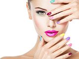 beautiful woman  with colored nails