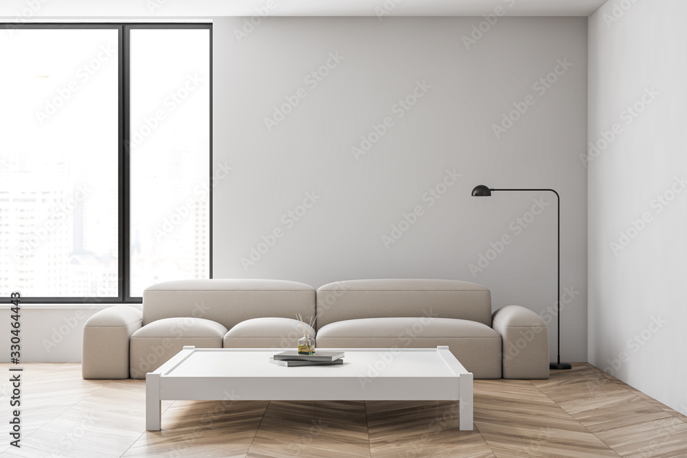 White living room interior with sofa - obrazy, fototapety, plakaty 