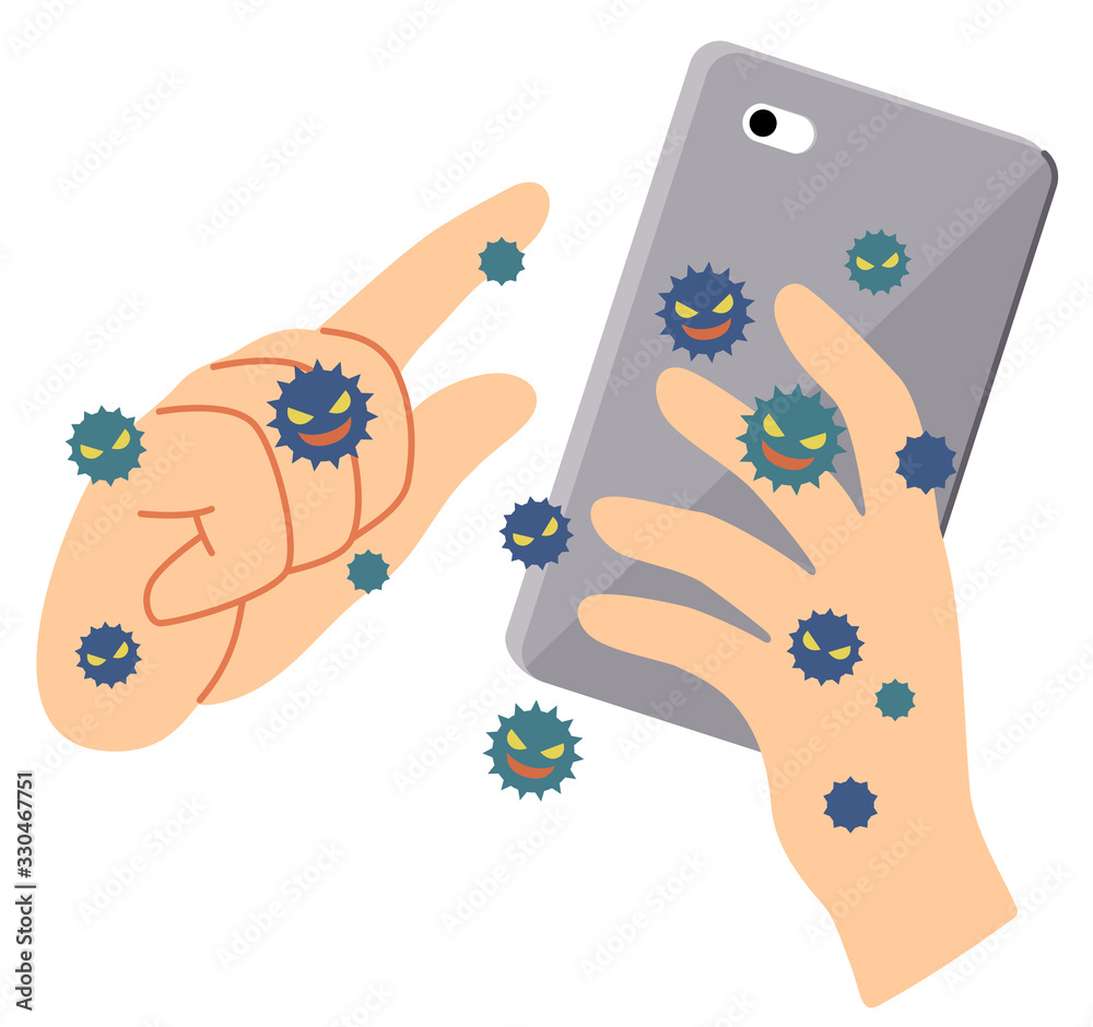 ばい菌のついた手でスマホにさわる Wall Mural Wallpaper Murals はらまこと ばい菌のついた手でスマホにさわる Wall Mural Wallpaper Murals はらまこと