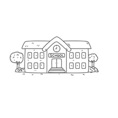 Wall Mural - School building vector illustration in hand drawn style suitable for coloring book 