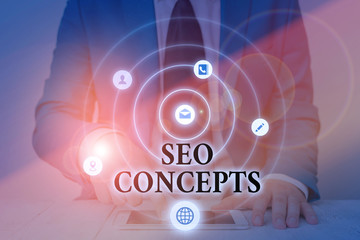 Text sign showing Seo Concepts. Business photo text a process of increasing the quality of website traffic