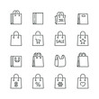 Shopping bag related icons: thin vector icon set, black and white kit